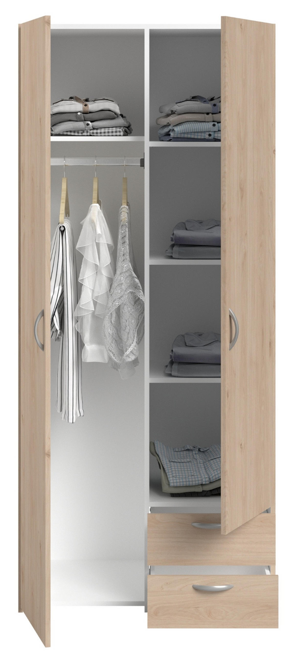 KINDERZIMMER Eiche, grün 2-teilig, Jugendzimmer-Set mit Stauraumbett und Kleiderschrank - Eichefarben/Silberfarben, Holzwerkstoff/Kunststoff (203/79/136cm) - Parisot Meuble