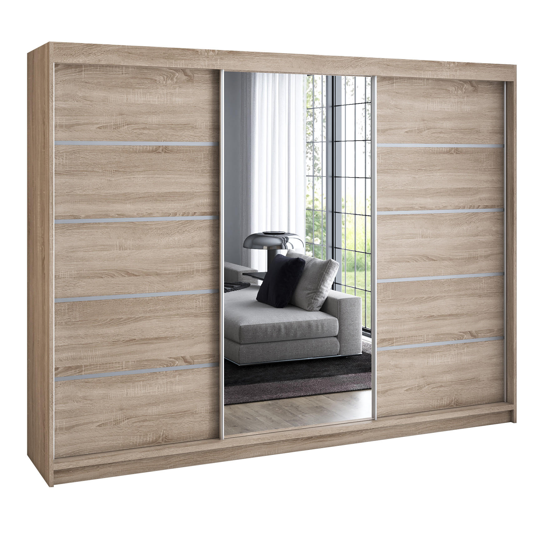 A&J MöbelLand Schwebetürenschrank Sonoma Eiche 200x215x59.5 cm