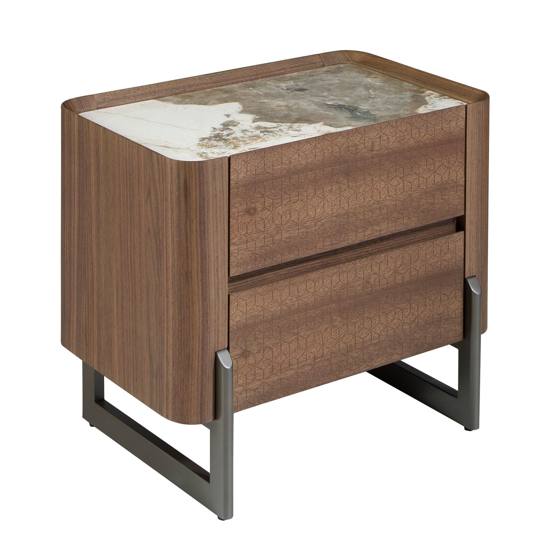 NACHTSCHRANK Nachttisch aus Nussbaum und dunklem metallisiertem Stahl mit Platte aus Porzellanmarmor 60/40/52 cm - Walnussfarben/Weiß, Holz (60/52/40cm) - ANGEL CERDA