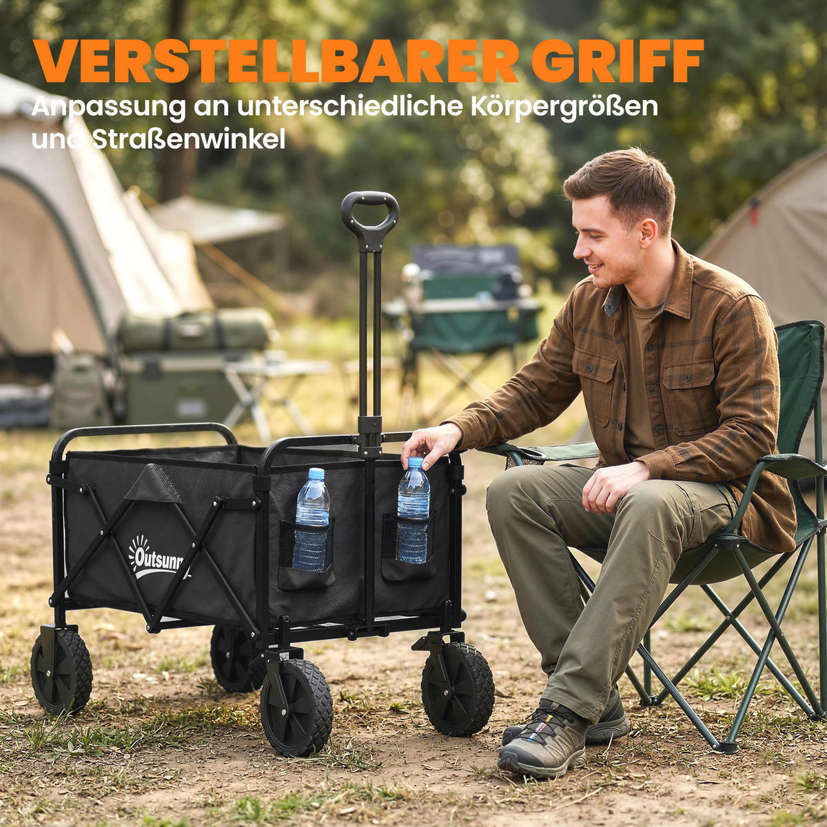 GARTENWAGEN DE-10533 faltbar, 90 L mit Getränkehaltern Schwarz - Schwarz, Metall (50/99/85cm) - ComfortXL