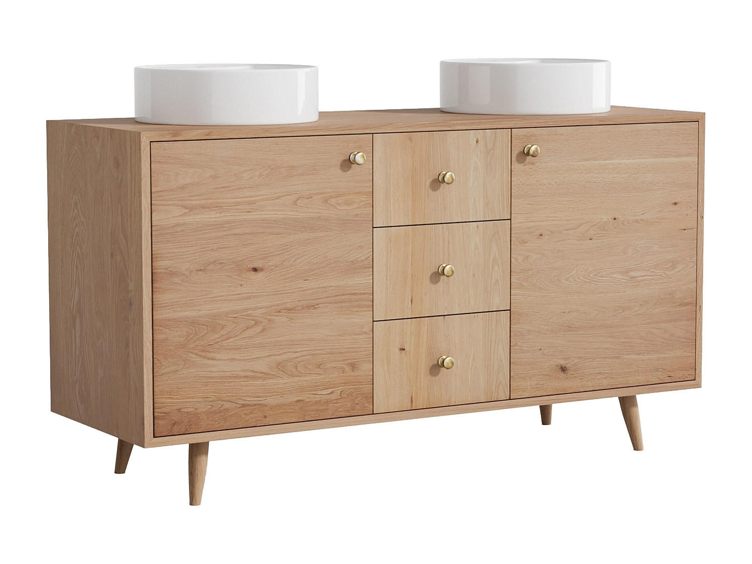 DOPPELWASCHTISCH - 145 cmcm x 50.5 cmcm - Holz, Platte - Naturfarben Hell - ZARENO - Naturfarben, Holz (145/80/50.5cm) - Vente-Unique