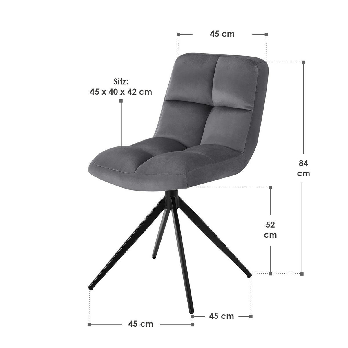 DREHSTUHL Dallas samt dunkelgrau (2er-Set) - Dunkelgrau, Textil (45/84/45cm) - Juskys