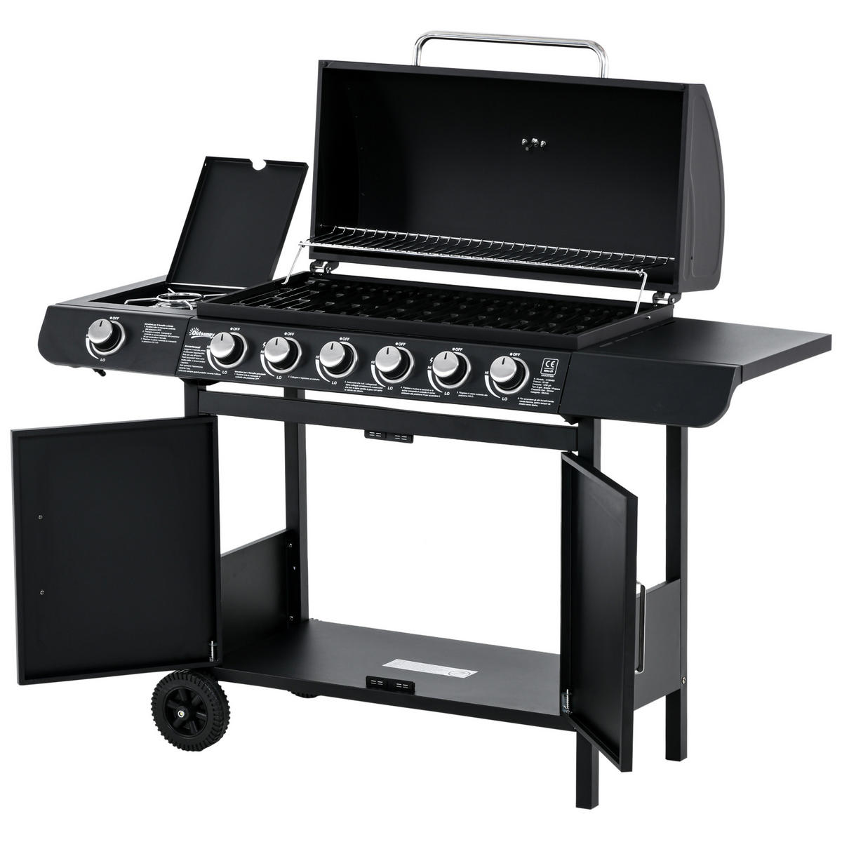 GASGRILL DE-10318 7 Brenner + Seitenbrenner Schwarz - Schwarz, Metall (50/100/135cm) - ComfortXL