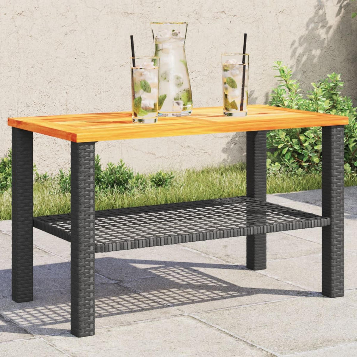 GARTENTISCH Schwarz 70/38/42 Cm Poly Rattan Akazienholz - Schwarz, Kunststoff (70/38/42cm) - vidaXL
