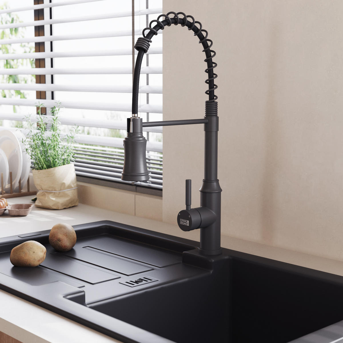 KÜCHENARMATUR Ausziehbar Federbrause Einhandgriff Grau - Grau, Metall (24/53/5.5cm) - Livingandhome