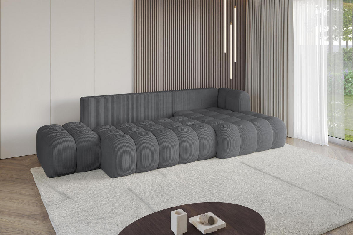 ECKSOFA mit Schlaffunktion Ottomane RECHTS OLEA-L2 321x164x75 Dunkelgrau Cord - Taupe/Schwarz, Holzwerkstoff/Kunststoff (164/321cm) - ALTDECOR