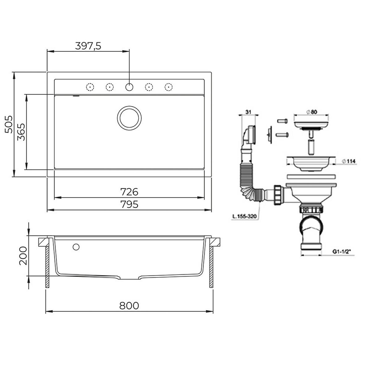 SPÜLBECKEN Sydney Beton 80 x 51 cm - Grau, Keramik (80/20/51cm) - Bergstroem