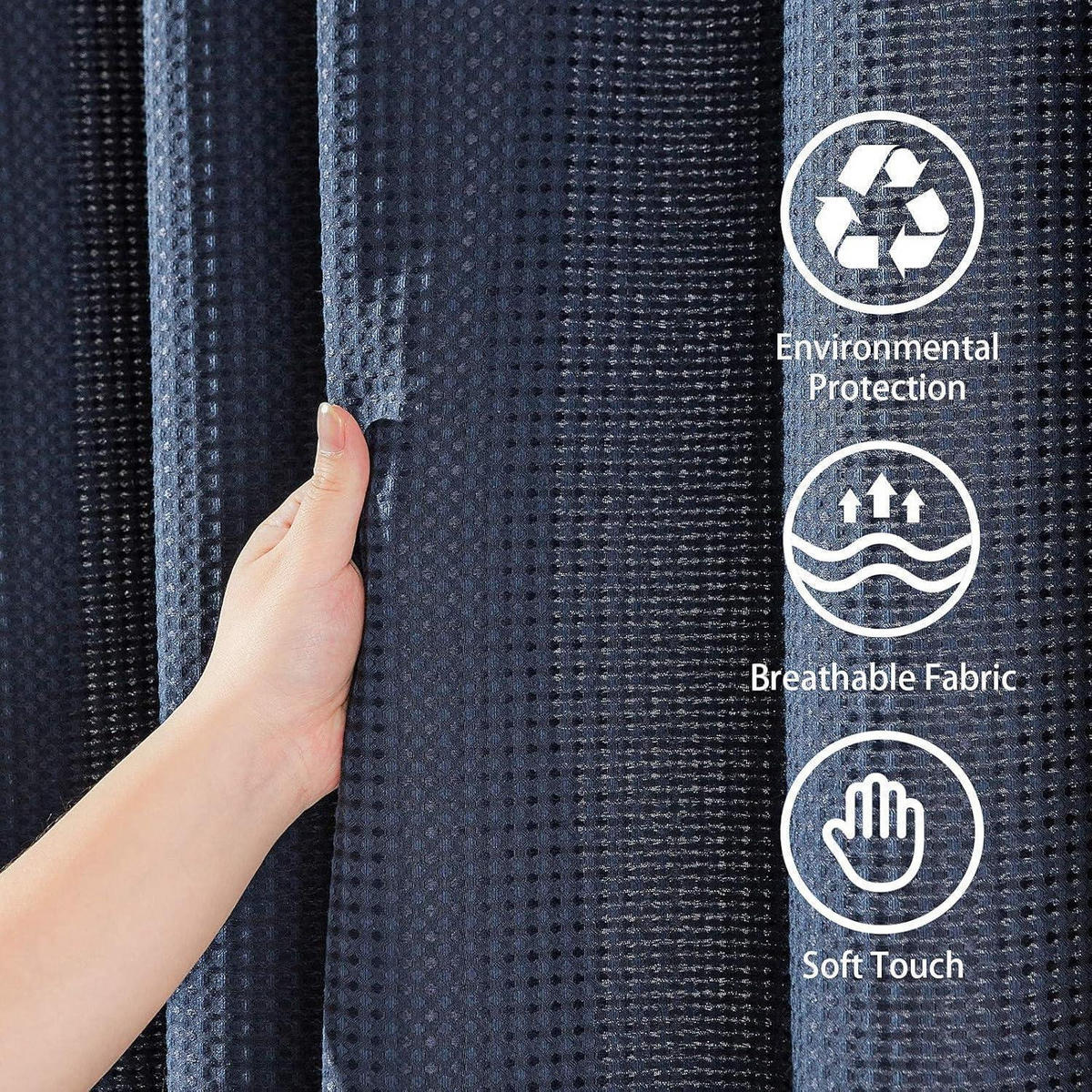 DUSCHVORHANG Waffelstoff Marineblau 182 x 182 cm - Dunkelblau, Textil (182/182cm)