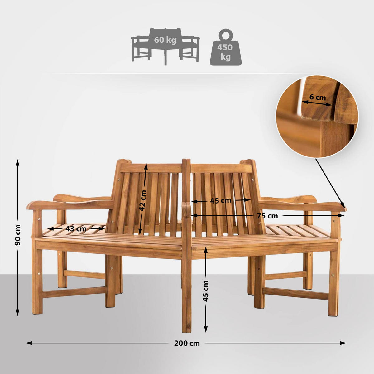 GARTENBANK 200/200 cm Holz teak - Teakfarben, Holz (200/90/200cm) - CLP