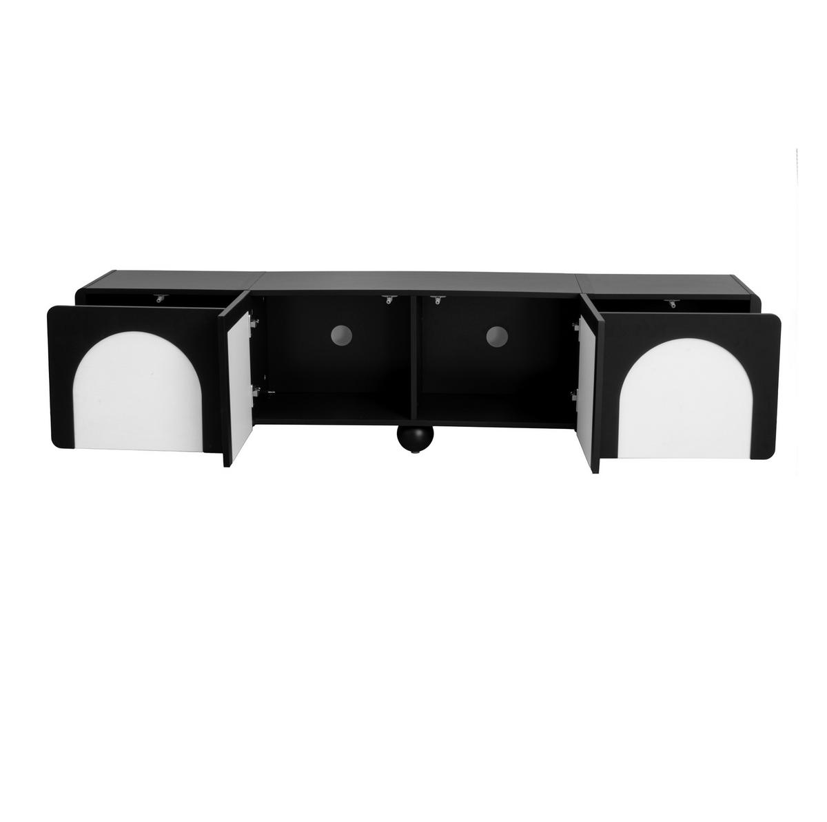 LOWBOARD 180/38/45 cm in Schwarz/Weiß mit 2 Schubladen und Kabelmanagement - Schwarz, Holzwerkstoff (180/45/38cm) - Flora Grace