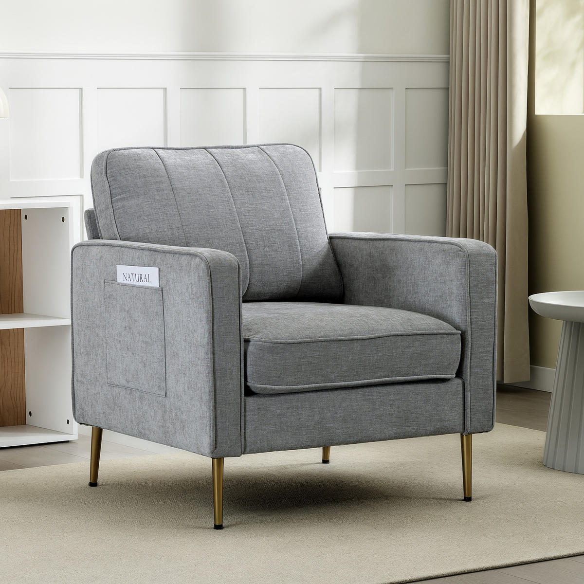 SESSEL DE-13486 mit Seitentaschen, Goldmetallfüßen Grau - Grau, Textil (84/87/81cm) - ComfortXL