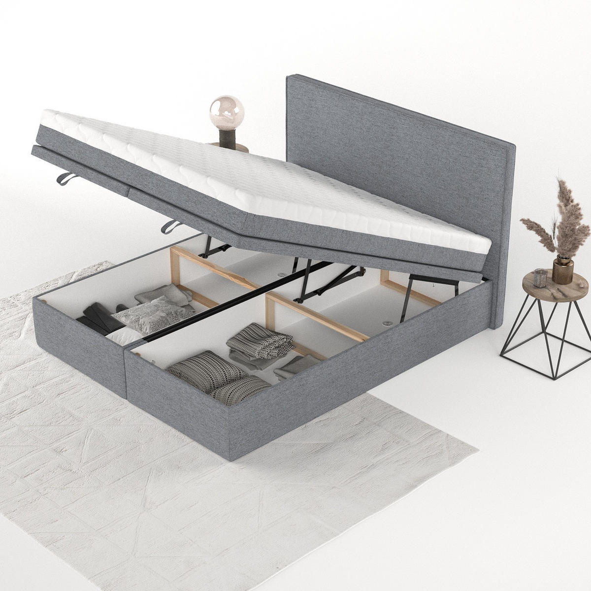 BOXBETT Zalla 180/200 cm Grau im Neve Stoff - Schwarz/Grau, Holz/Holzwerkstoff (180/200cm) - AltaBeds