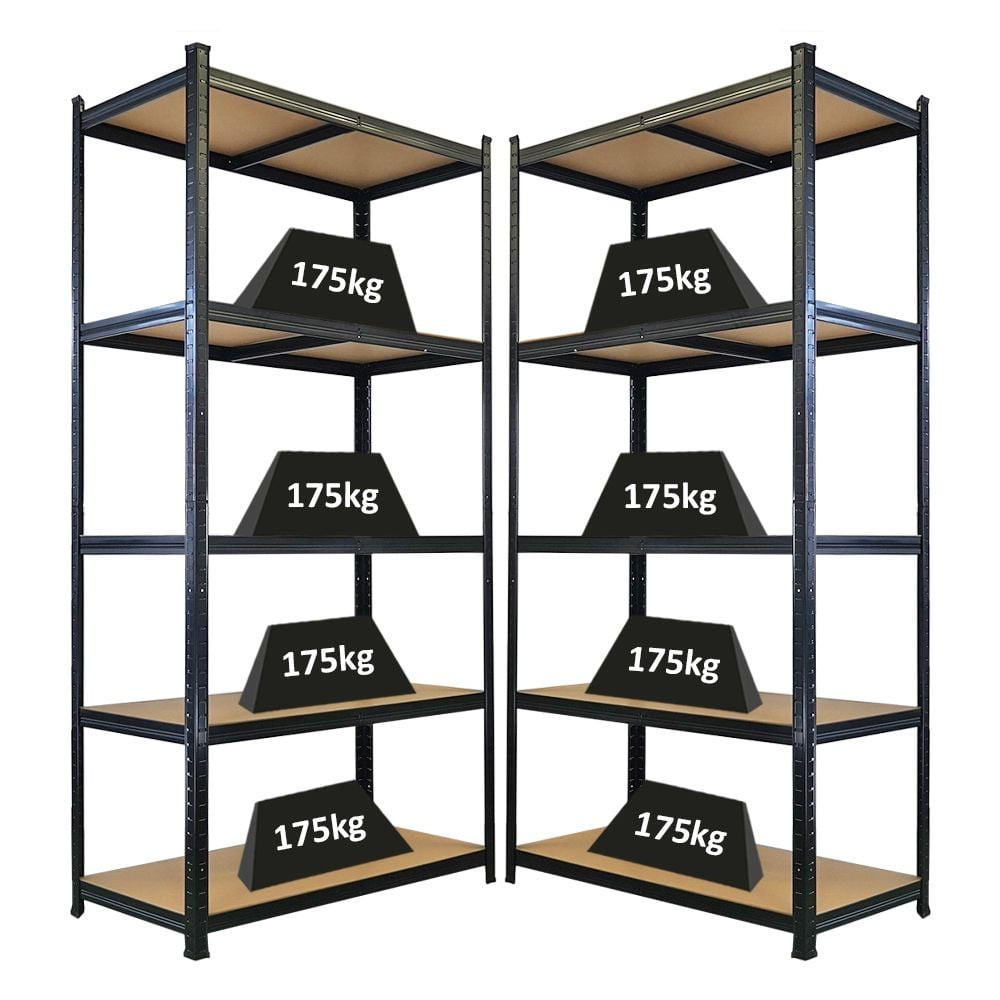 SCHWERLASTREGAL Giant Ragnar 2er-Set 200x100x50cm 5 MDF-Platten-Ebenen Fachlast 175kg Schwarz - Schwarz, Metall (100/200/50cm) - PROREGAL