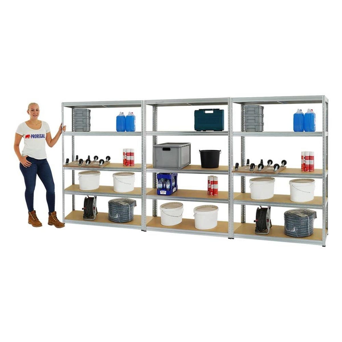 SCHWERLASTREGAL Big Elephant S 3er-Set mit 3x 180x120x45 cm Fachlast 250 kg Verzinkt - Silberfarben, Metall (360/180/45cm) - PROREGAL