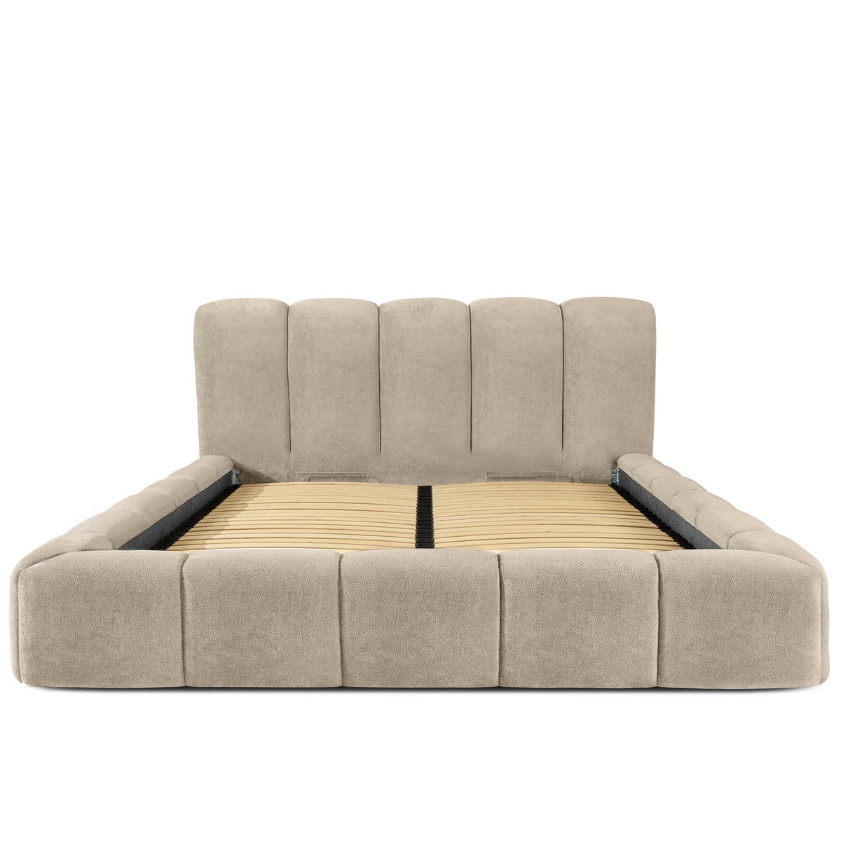 POLSTERBETT MERIDE Chenille, Graubeige - Beige/Schwarz, Holz/Textil (180/200cm) - KONSIMO®