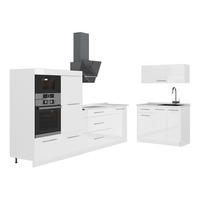 KÜCHENZEILE Fame-Line, Weiß Hochglanz/Weiß, 380 cm, AP Marmor - Weiß Hochglanz/Weiß, Holzwerkstoff (380/153.6/60cm) - Vicco