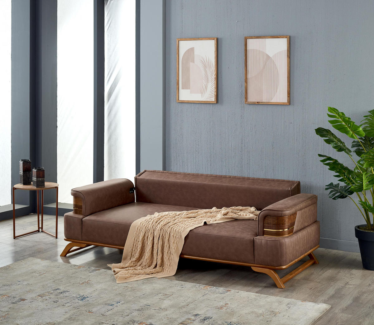 SITZGARNITUR Haiti Braun Stellvariante:3+3+1 - Braun, Holz (235/80/93cm) - Villa Möbel