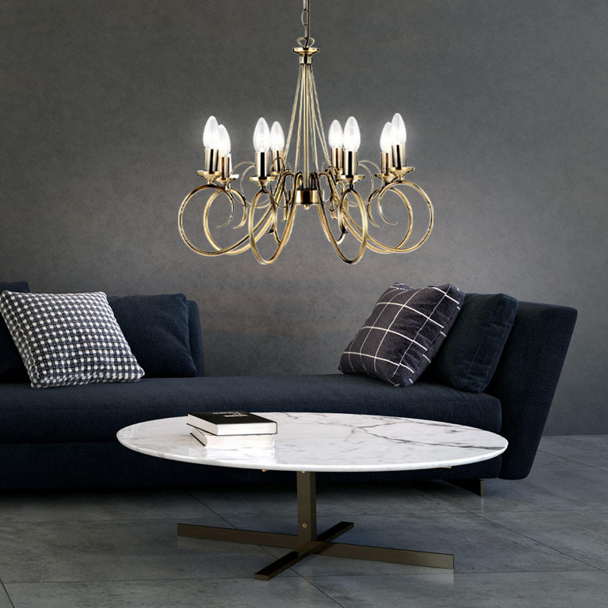 KRONLEUCHTER Altmessing Messing 8-flammig - Messingfarben, Metall (55/55/135cm) - Globo Lighting