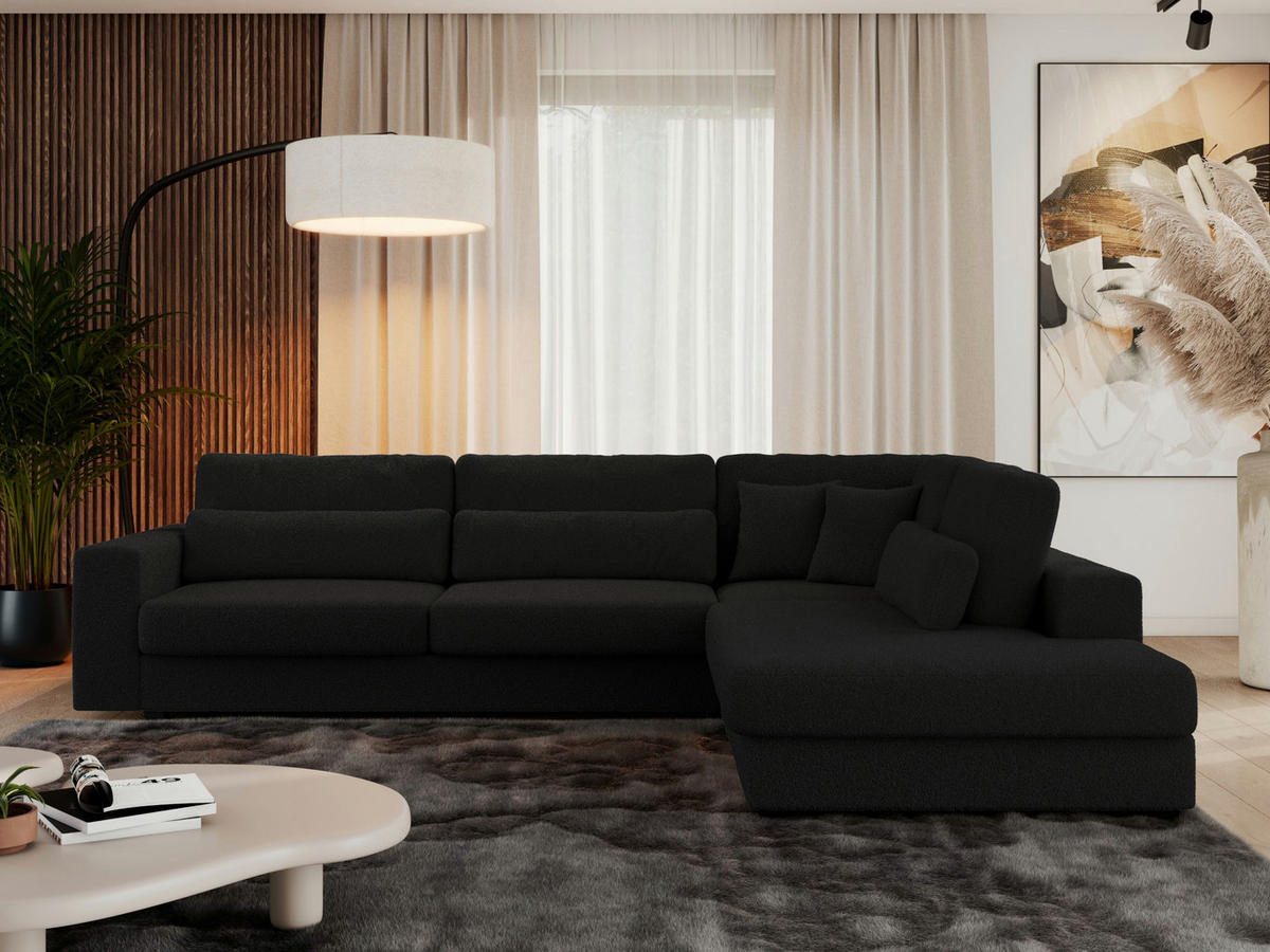 ECKSOFA Savona Schwarz Boucle - rechts - Schwarz, Kunststoff/Textil (249/316cm) - MKS