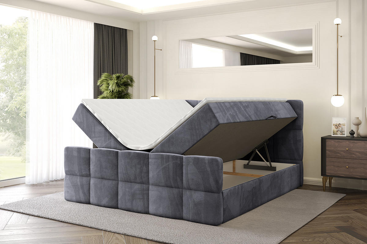 BOXBETT mit Matratze H4 und Lattenrost - LIRO-Z - 160x200 - Dunkelgrau Casablanca - Dunkelgrau, Holzwerkstoff (160/200cm) - ALTDECOR