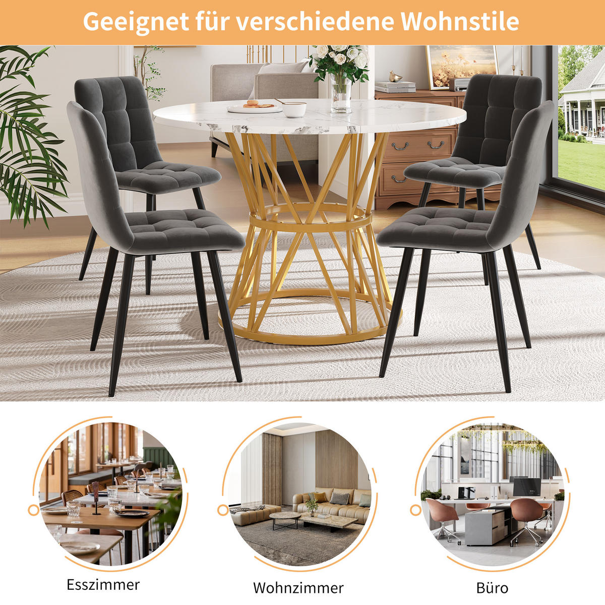 ESSTISCH 100x100x76 cm in Weiß und Gold aus MDF mit Marmoroptik auf goldenem Metallgestell - Goldfarben, Holzwerkstoff (100/100/76cm) - Modfu