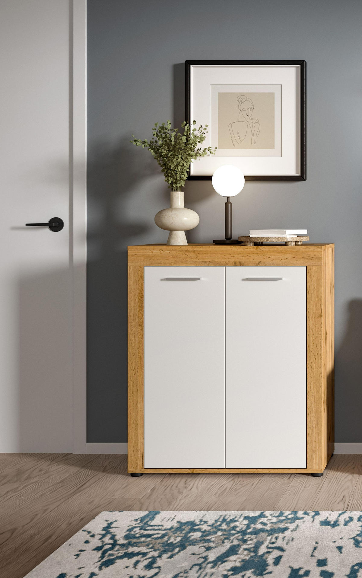 SCHUHSCHRANK JAM (B/H/T: ca. 80/95/35 cm) in Wotan Eiche Nachbildung/weiß - Eichefarben, Holzwerkstoff (80/95/35cm)