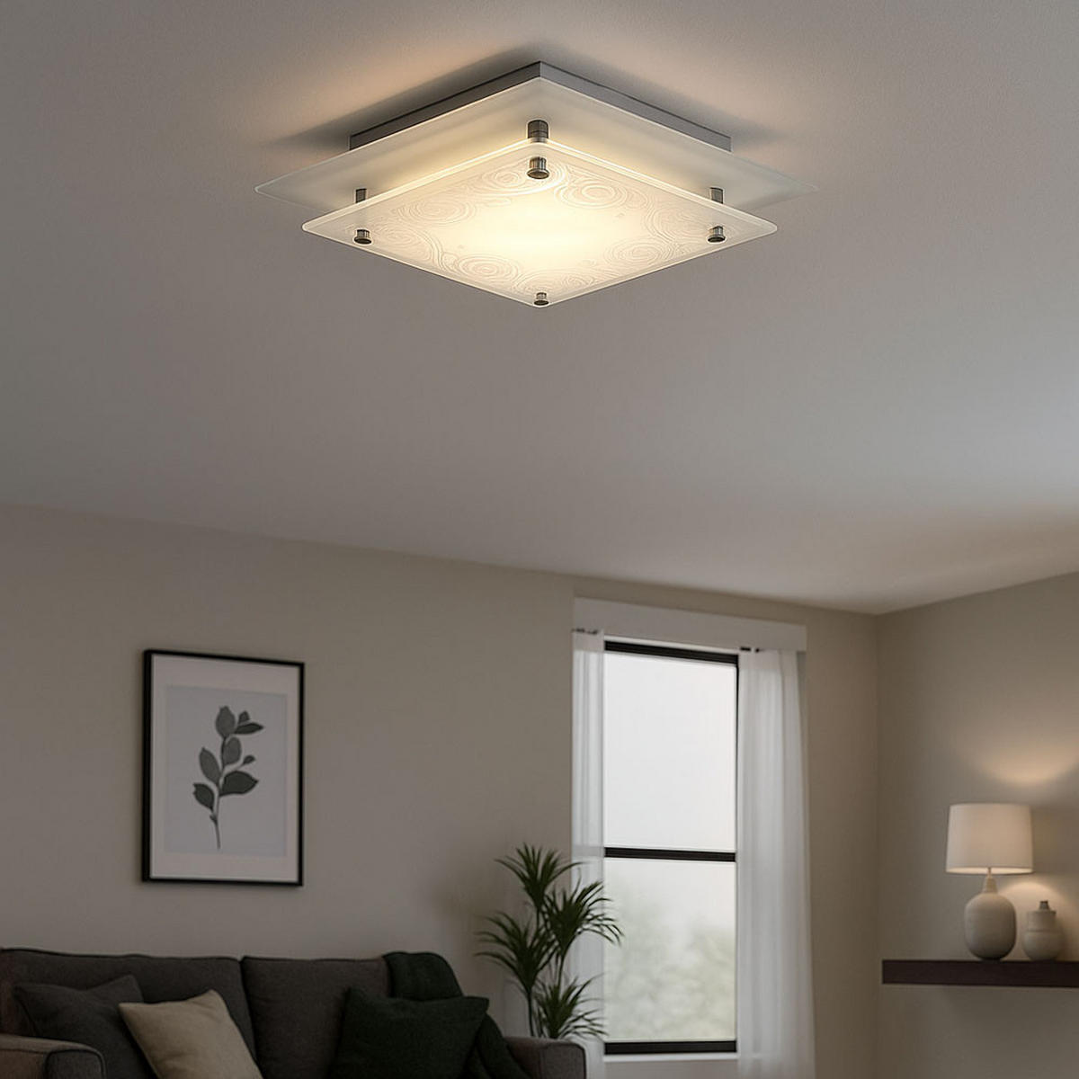 DECKENLEUCHTE Metall Glas Weiß gemustert - Weiß, Glas (22/22/8.5cm) - Esto