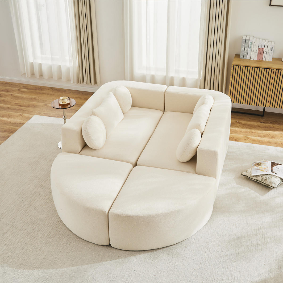 SCHLAFSOFA modular 292x165x68 cm aus Chenille, Beige - Beige, Textil (292/68/165cm)