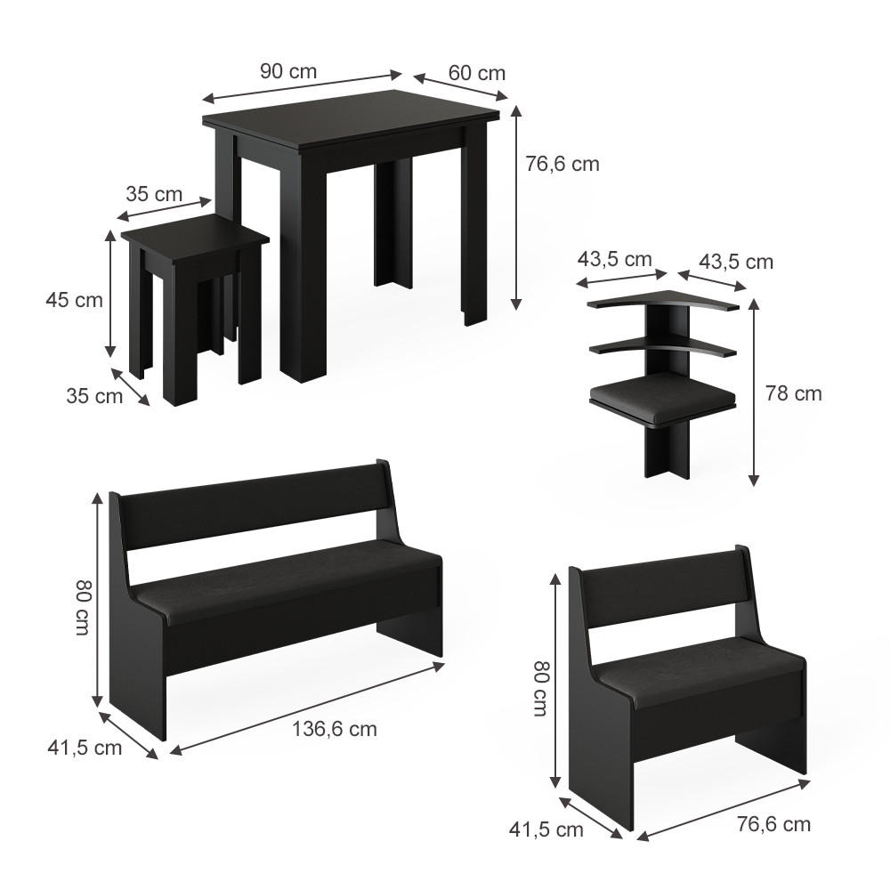 Thumbnail - Vicco Eckbankgruppe, Schwarz, Holzwerkstoff, Rechteckig, 180x80x120 cm, Esszimmer, Bänke, Tisch- & Eckbankgruppen
