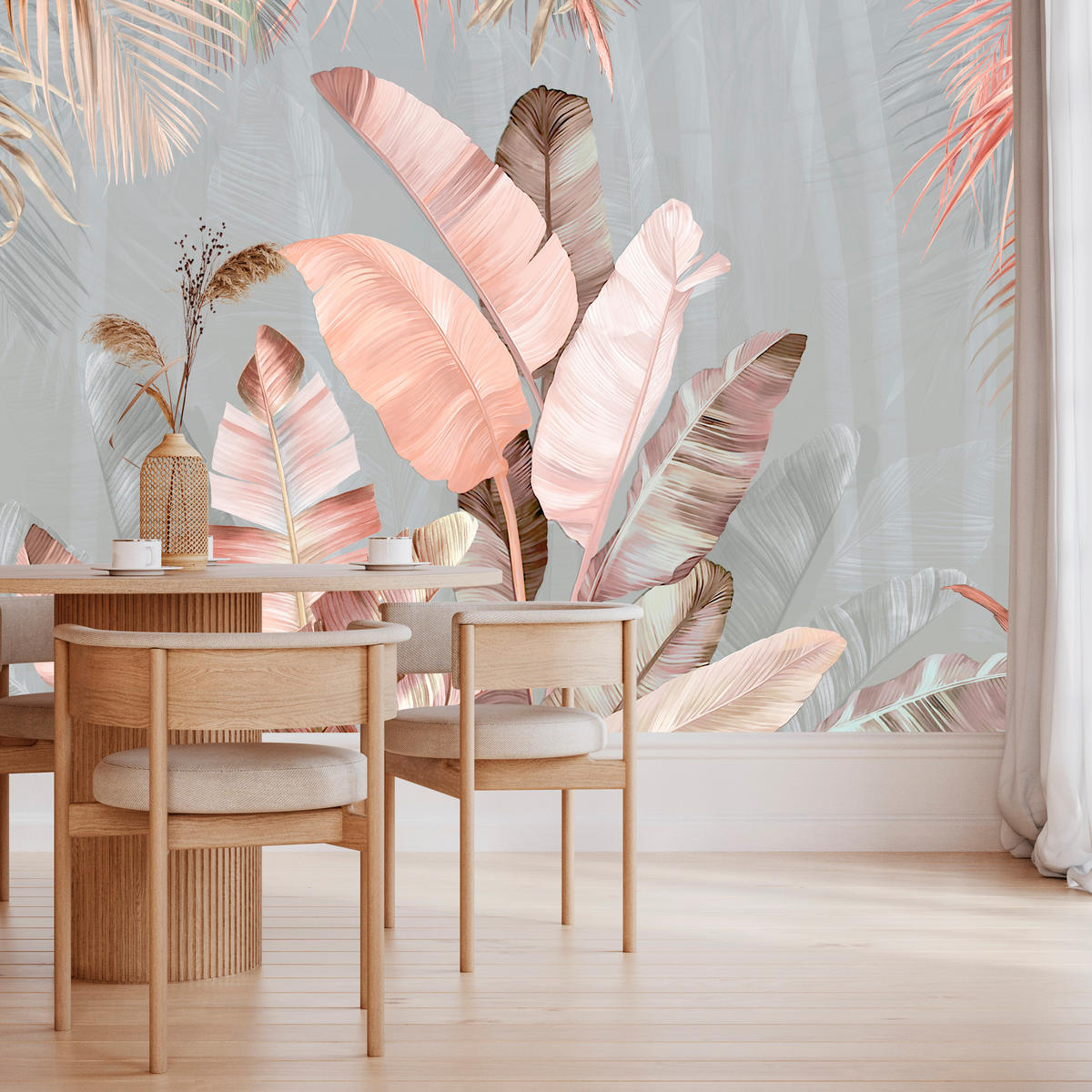 FOTOTAPETA Pre Jedáleň Tropické Pastelové Banánové Listy 400 x 280 cm - hnedá/sivá, papier (400/280cm) - Muralo