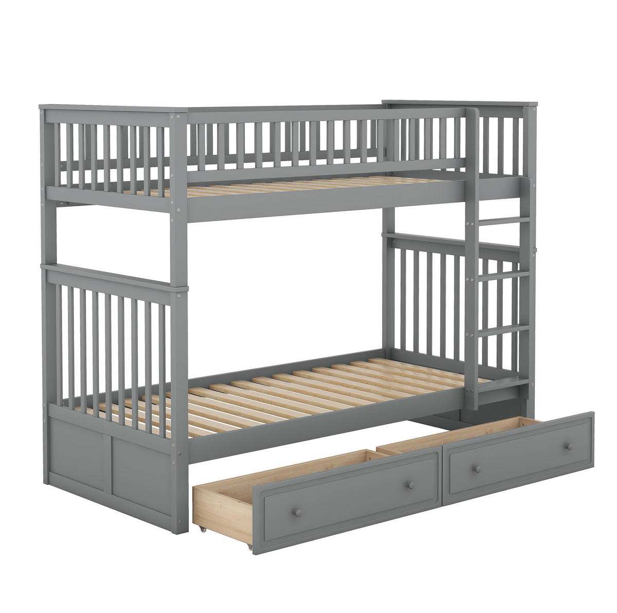 ETAGENBETT aus Kiefernholz und MDF 90x200 cm Grau mit 2 Schubladen und Umbaufunktion zu 2 Einzelbetten - Grau, Holzwerkstoff (90/200cm) - Modfu