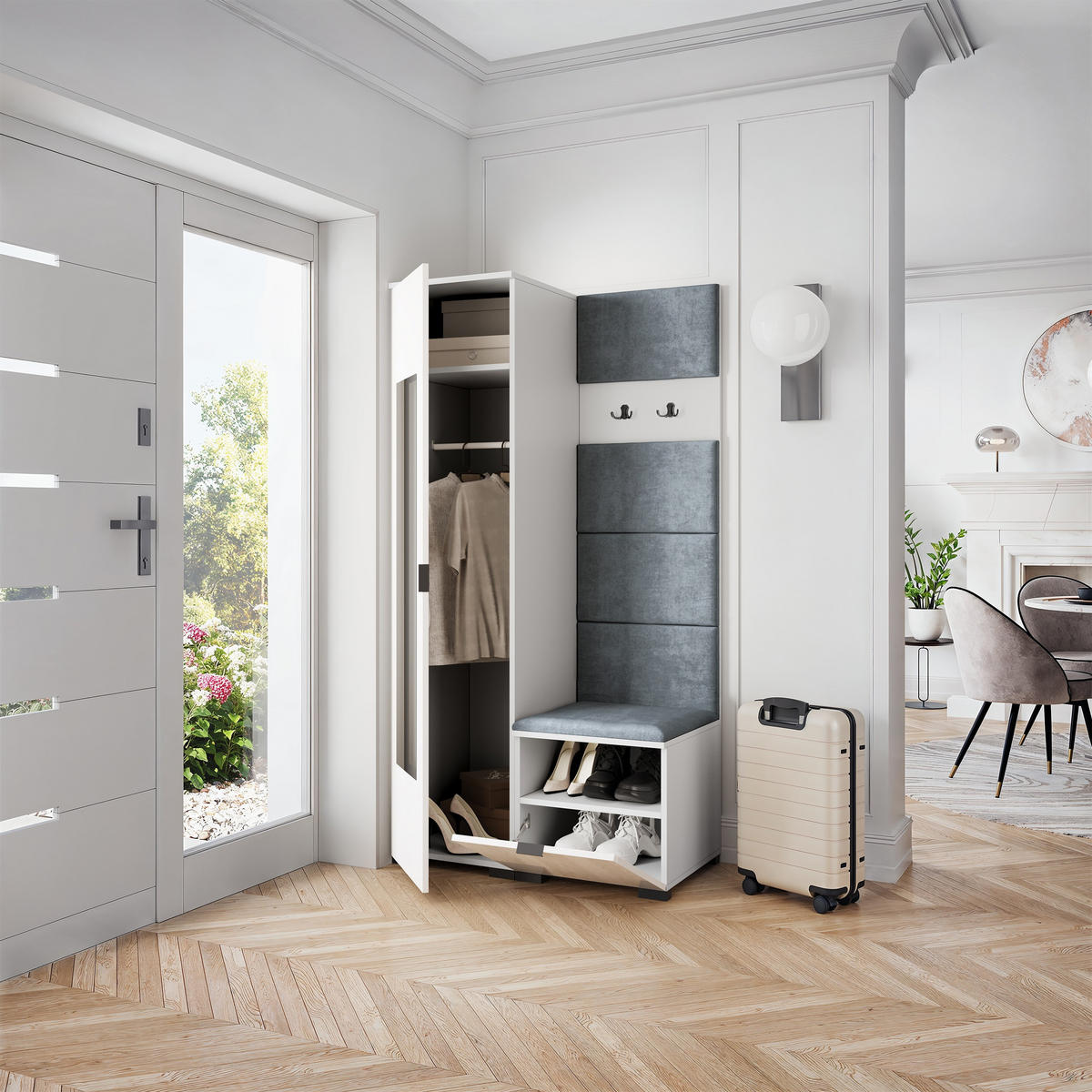 GARDEROBENSCHRANK VIRA 95/181/51 cm Modern Garderobe-Set Weiß - Weiß/Grau, Holzwerkstoff (95/181/51cm) - MASSENO