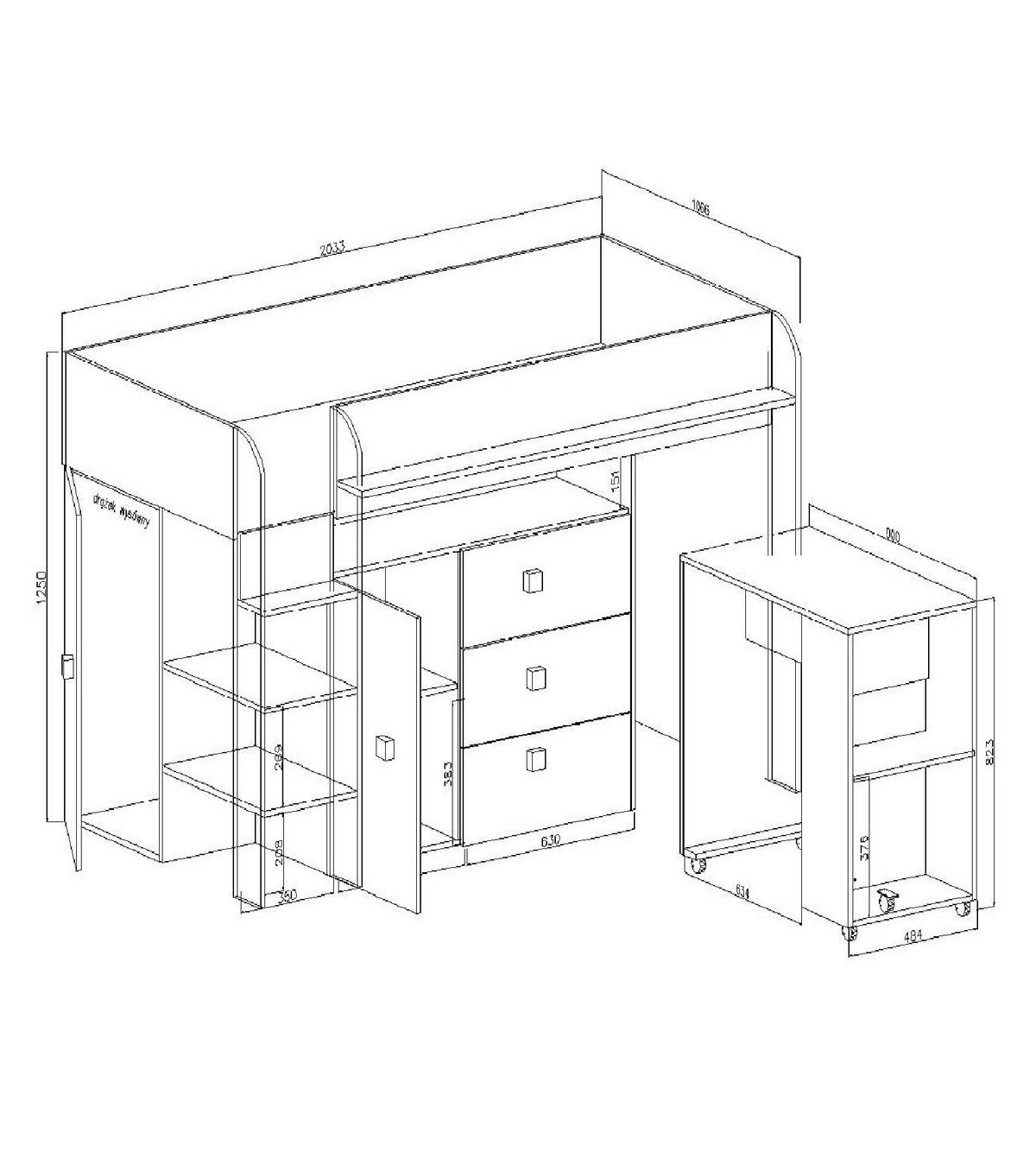 HOCHBETT 203,3/106,6/125 - Schwarz/Weiß, Holz (90/200cm) - MÖBEL KRYSPOL