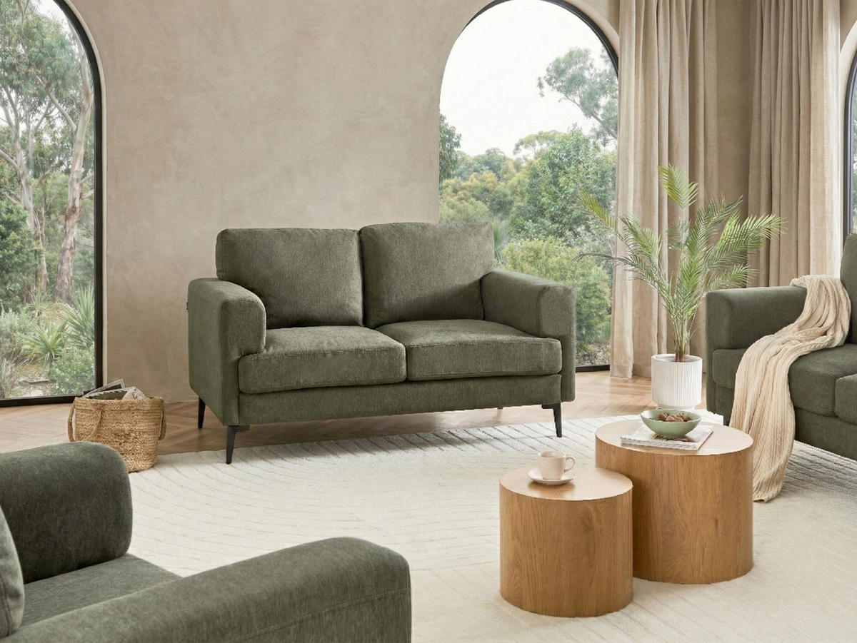 2-SITZER-SOFA Stoff Grün Lousto - Schwarz/Grün, Textil (156/85/65cm) - Beliani
