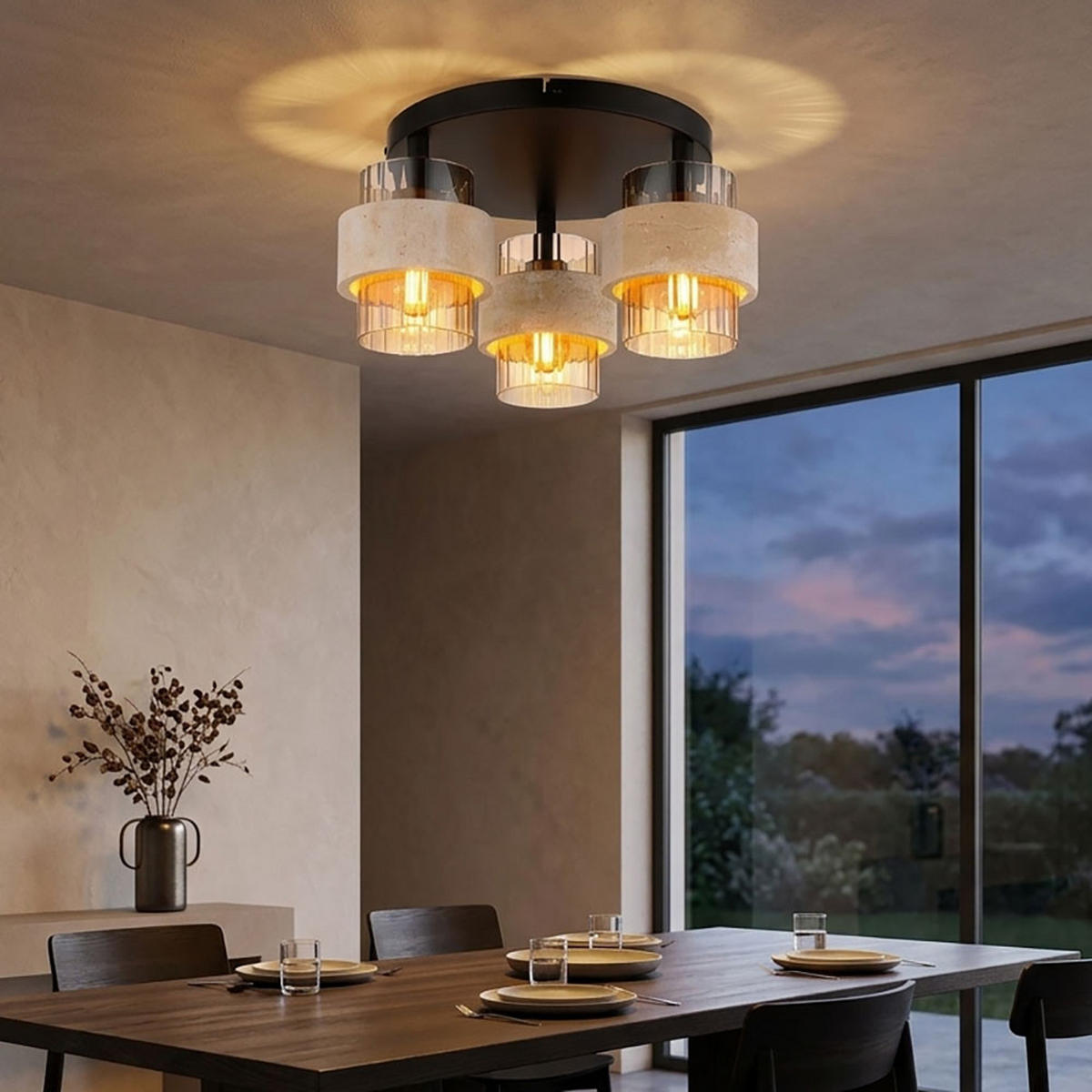 LED DECKENLEUCHTE DAREN, Metall, Schwarz, 3-flammig - Schwarz, Glas (37.5/37.5/20.5cm) - Globo Lighting