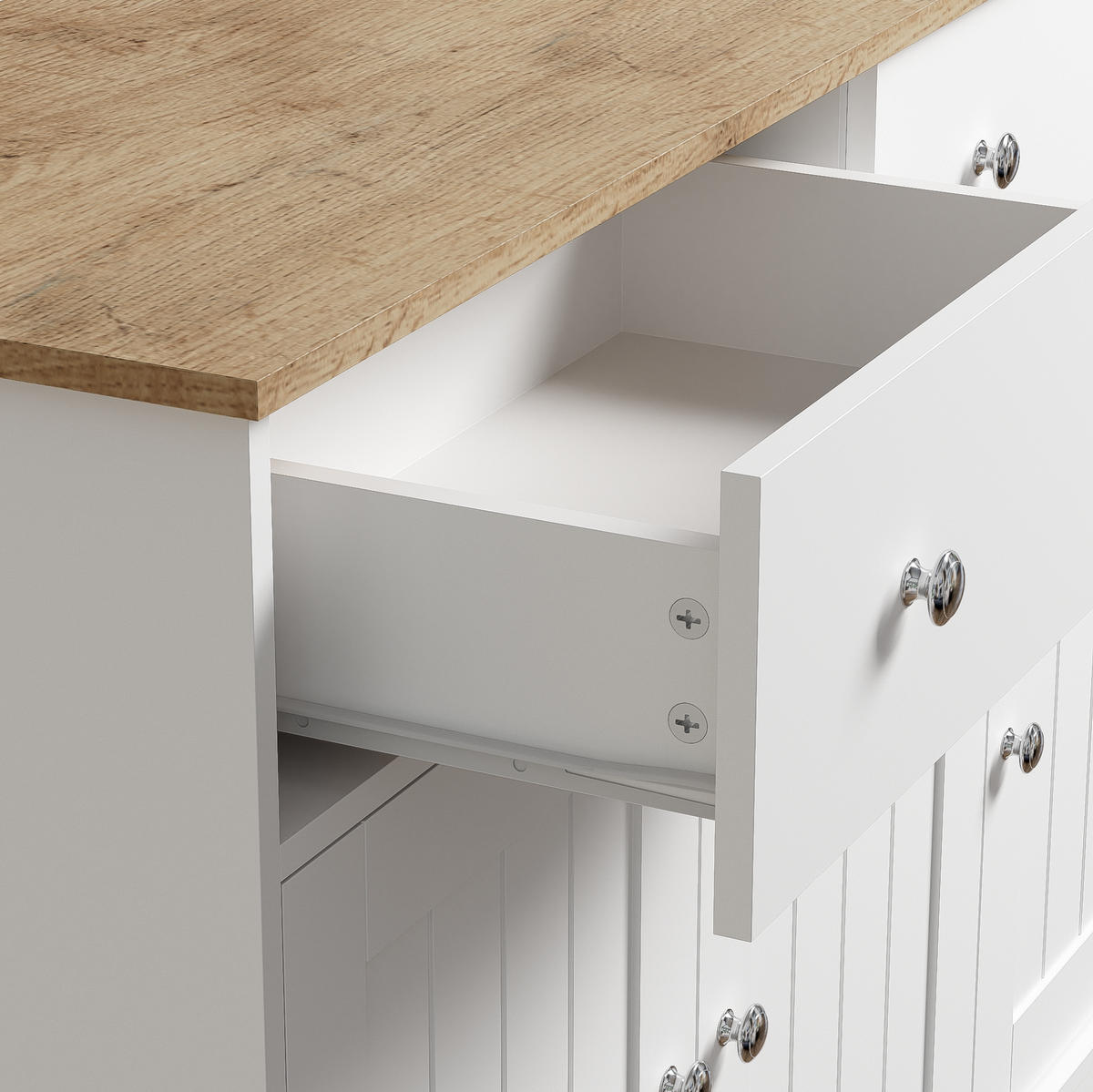 KOMMODE aus Spanplatte 120x36x80,5cm in Weiß mit Push-to-Open - Weiß, Holzwerkstoff (120/80.5/36cm) - Modfu