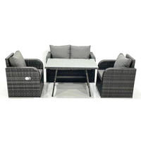 LOUNGESOFA SET mit Stuhl Polyrattan 4-Sitzer - Dunkelgrau/Grau, Glas/Kunststoff - Fimous