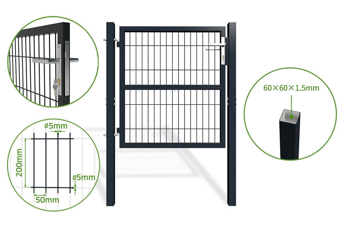 GITTERTOR Razo grau 1m H.100cm Metall - Grau, Metall (106/106cm) - Casanoov