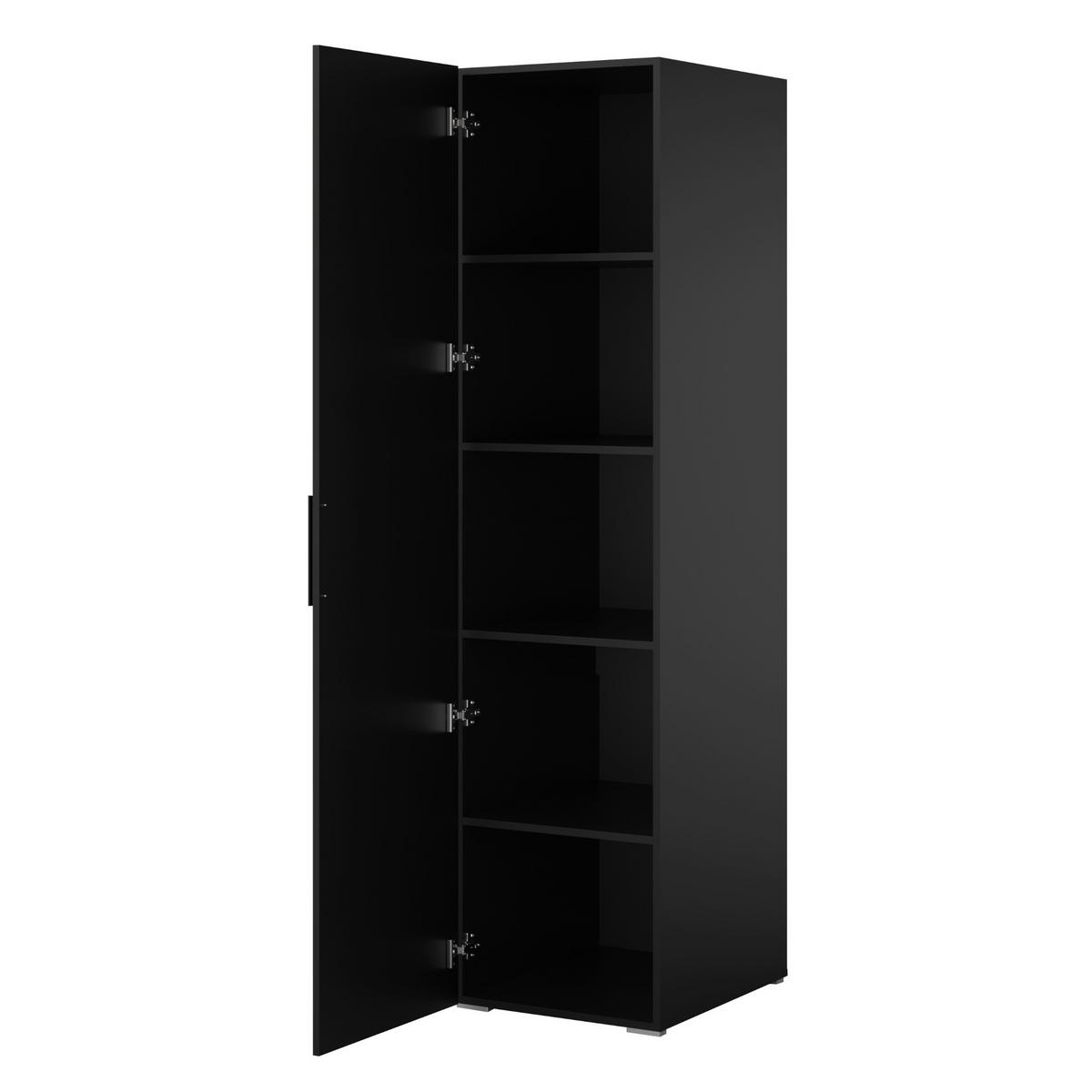 DREHTÜRENSCHRANK mit Einlegeböden Napoli 1D 50 Schwarz (schwarzer oder goldener Griff) - Silberfarben/Schwarz, Holzwerkstoff/Kunststoff (50/35/60cm) - mzm24