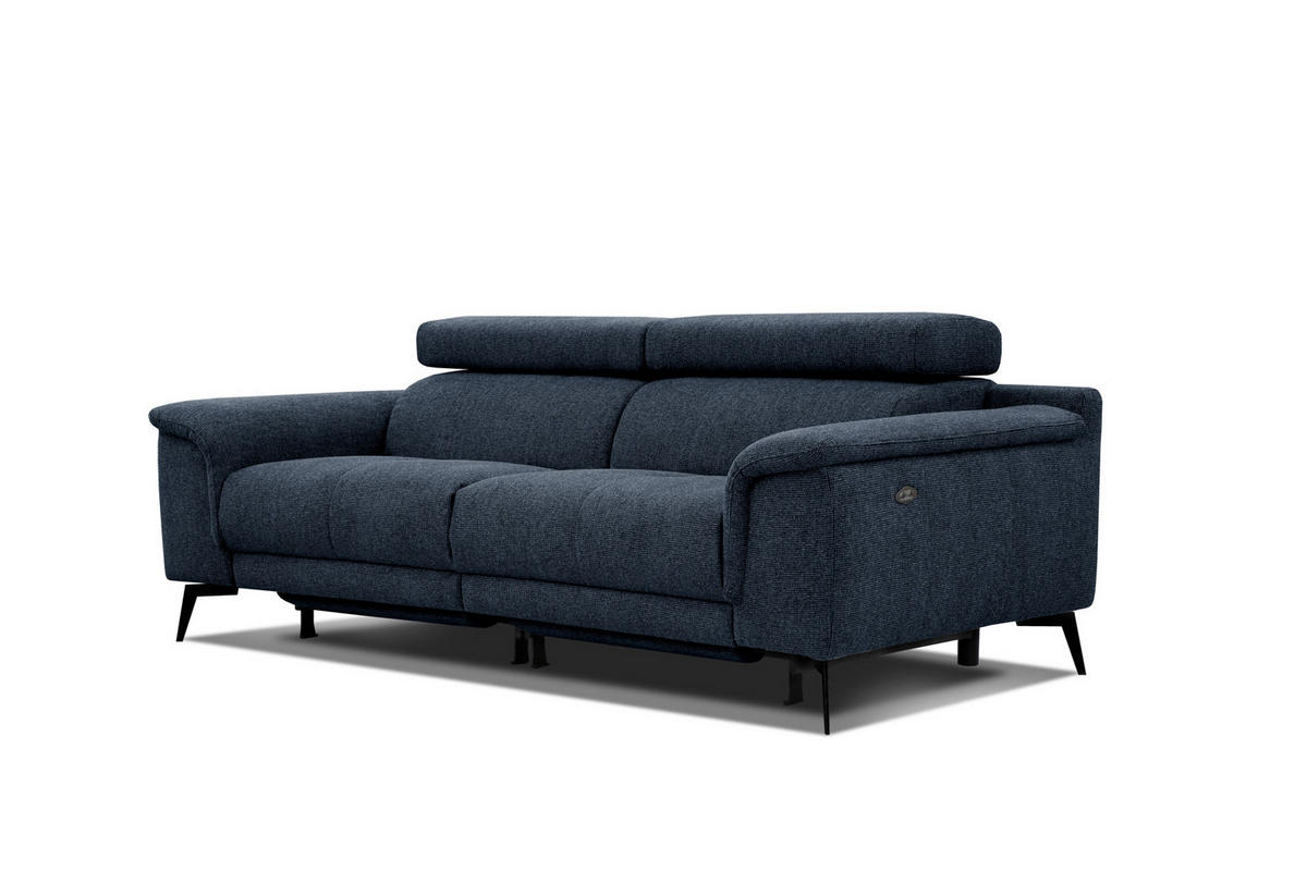 RELAXSOFA FIERO 3-Sitzer mit 2 Relaxfunktionen, dunkelblau - Schwarz/Dunkelblau, Holzwerkstoff/Textil (212/82/103cm) - Courtois Laville