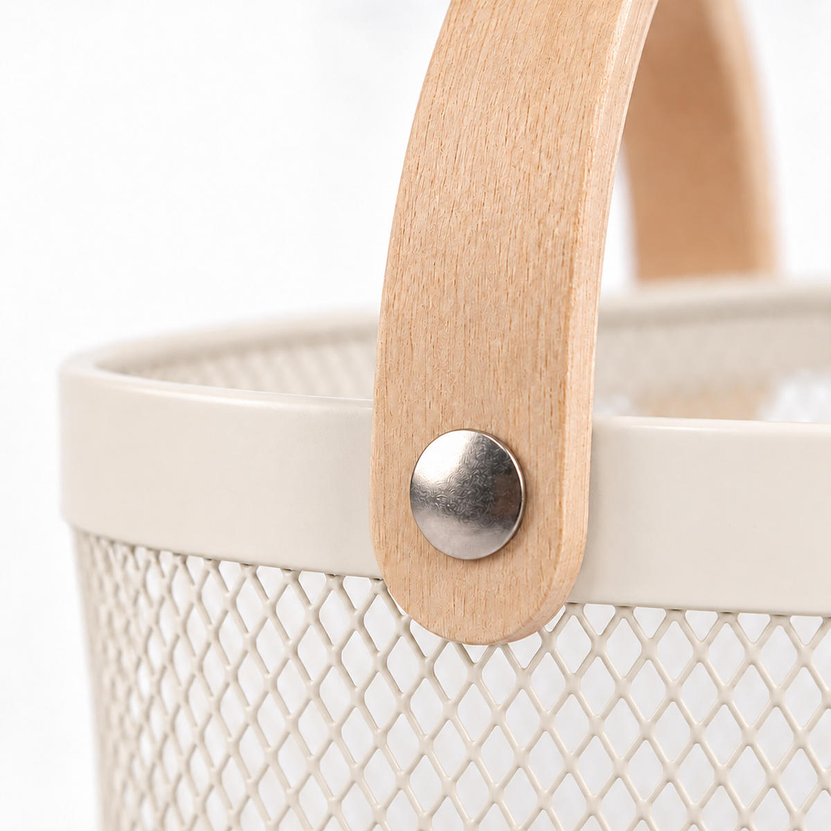 COȘ Crem mâner din lemn - crem, metal/lemn (27.5/30/25.5cm) - Relaxdays