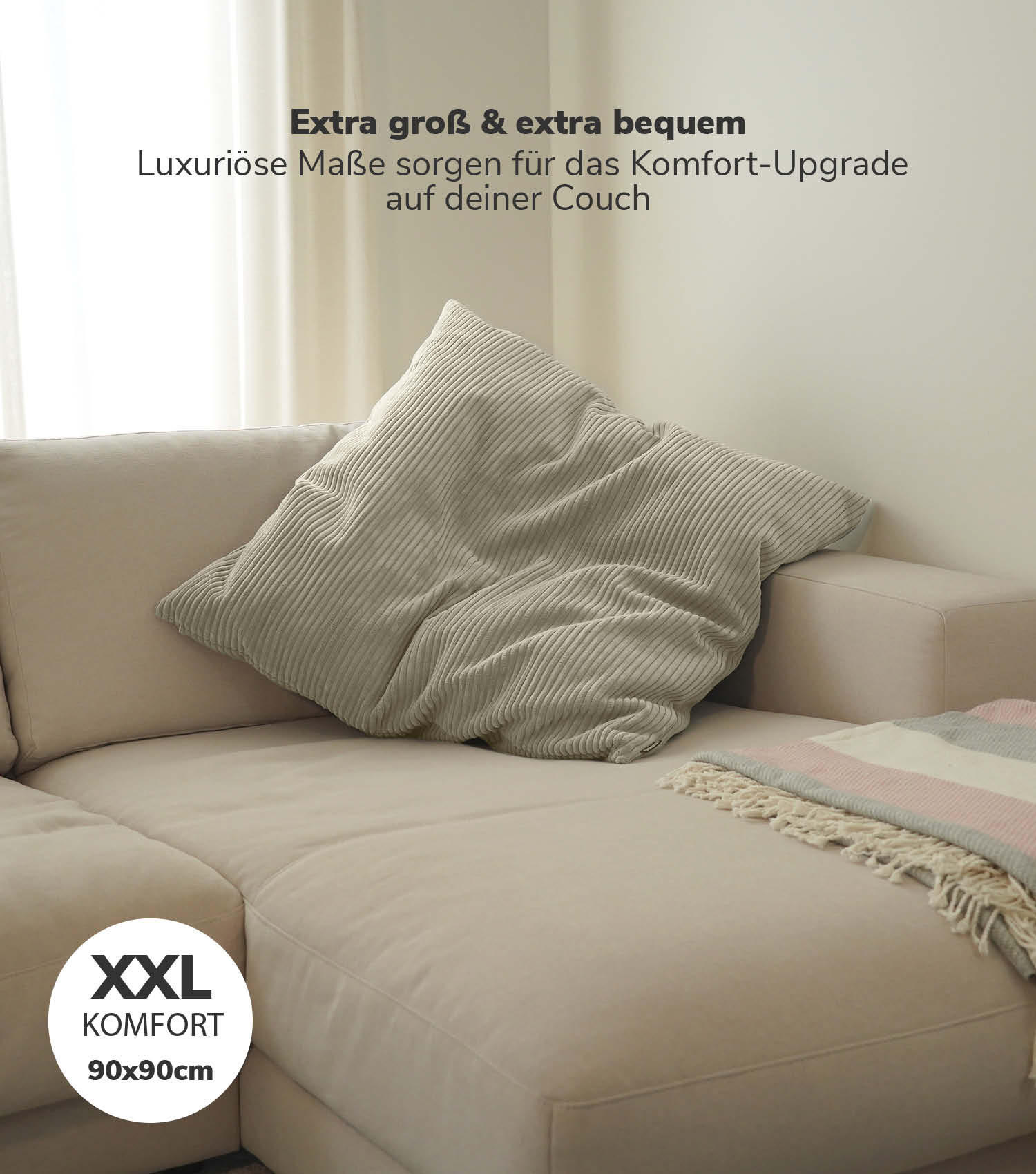 SOFAKISSEN Das Anschmiegsame - Beige, Textil (90/10cm) - Mokebo