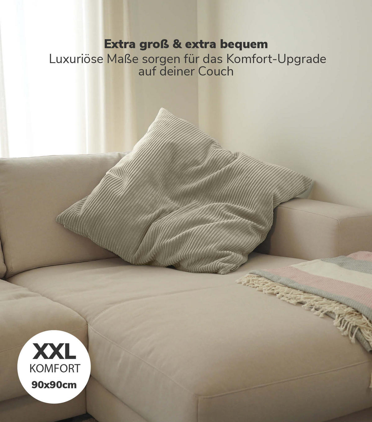 SOFAKISSEN Das Anschmiegsame - Beige, Textil (90/10cm) - Mokebo