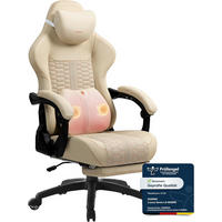 GAMING-STUHL & hoher Rückenlehne, Massagefunktion PU-Leder - Weiß, Leder (61/117/61cm)