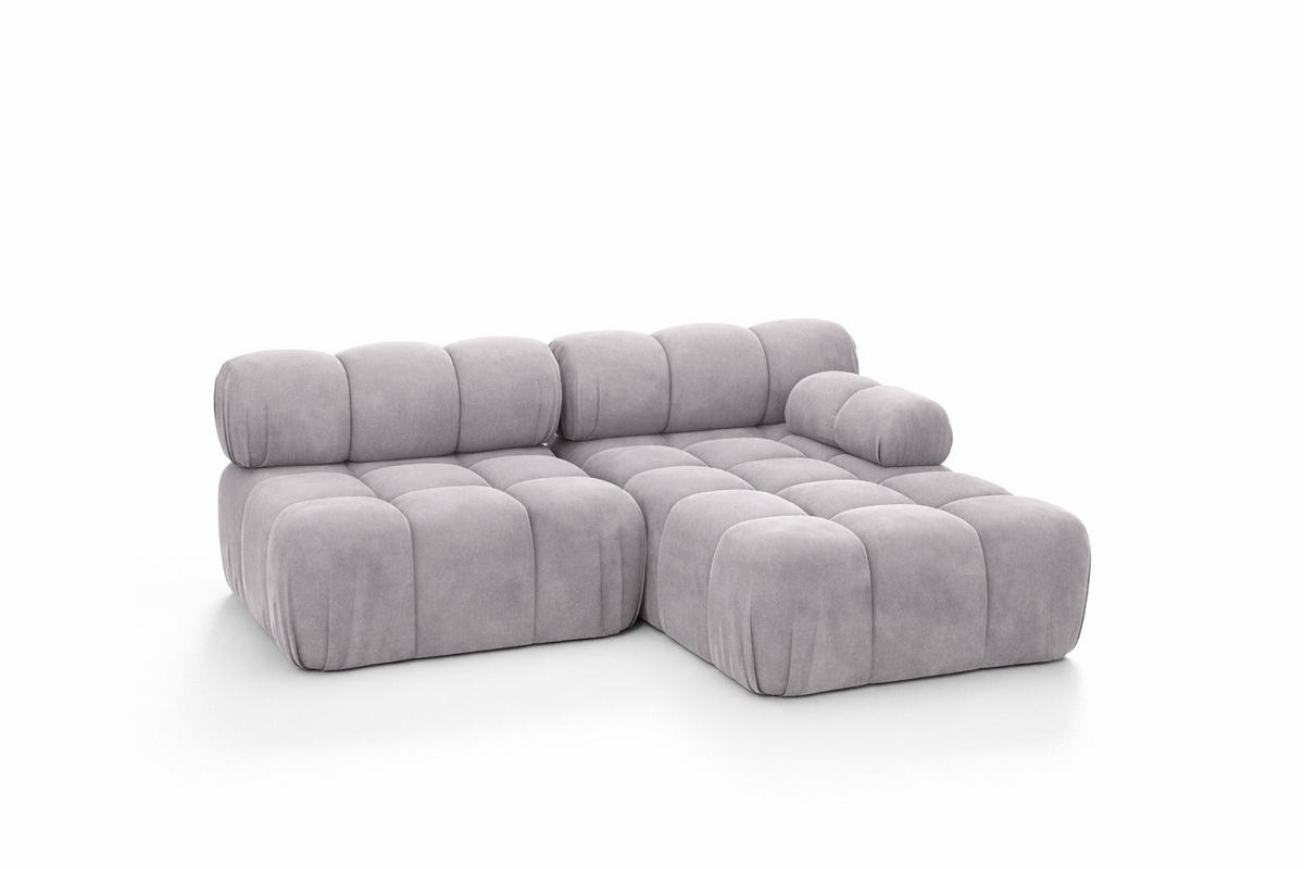 ECKSOFA L-Form Mini II Modular, Veloursstoff Salvador, Grau, Rechts, Selia - Grau, Holz (190/160cm) - Kaiser Möbel