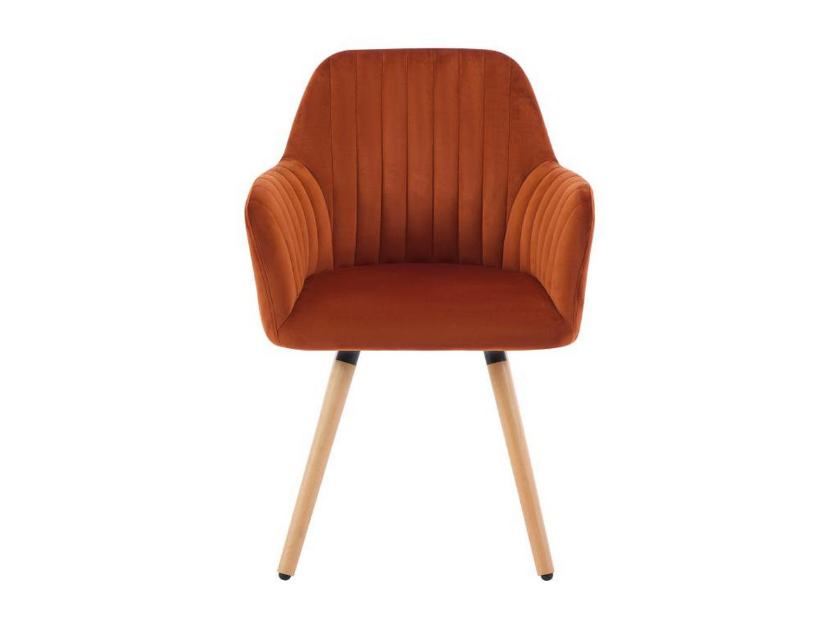 STUHL mit Armlehnen 2er-Set - Samt & Metall in Holzoptik - Terracotta - ELEANA - Braun, Textil (58/85/56cm) - Vente-Unique