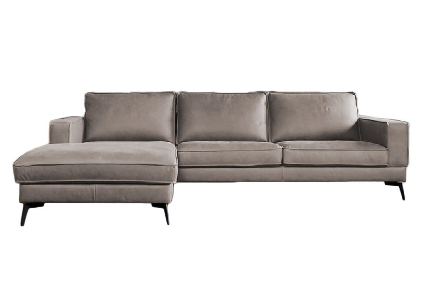 ECKSOFA BLOOM Hellgrau Leder - Hellgrau/Schwarz, Leder/Metall (276/177cm) - KAWOLA