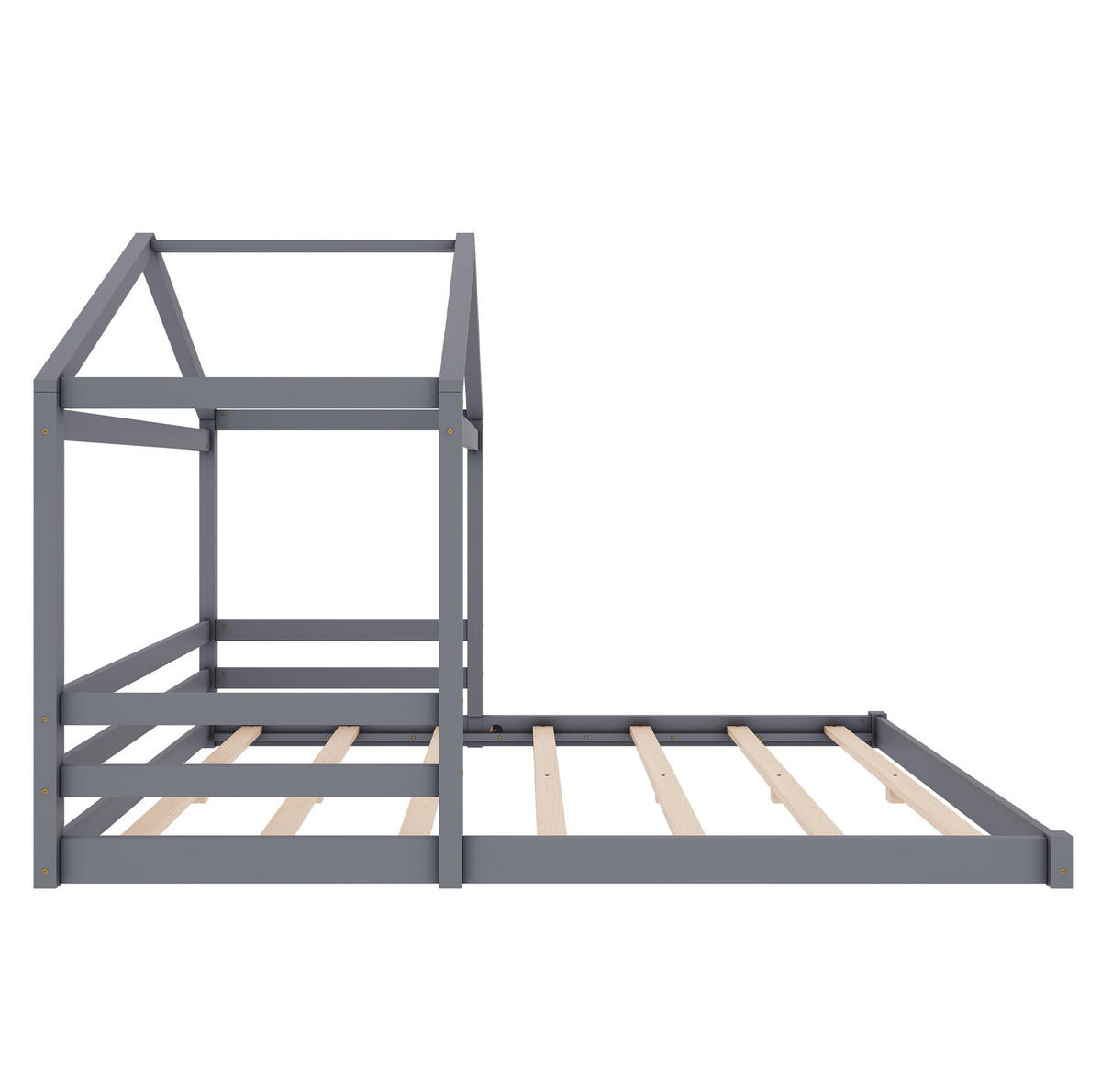 HAUSBETT 140/200 cm grau mit Lattenrost aus Kiefernholz - Grau, Holz (140/200cm) - OKWISH