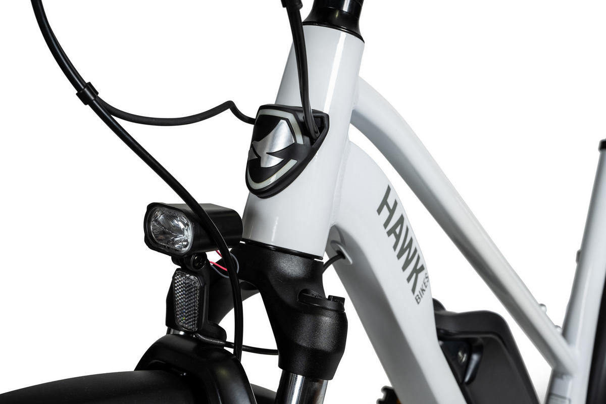 E-TREKKING 500 Lady E-Bike White 10 Gang 28 Zoll Gr: 48cm & 53cm - Weiß, Metall (48cm) - Hawk Bikes