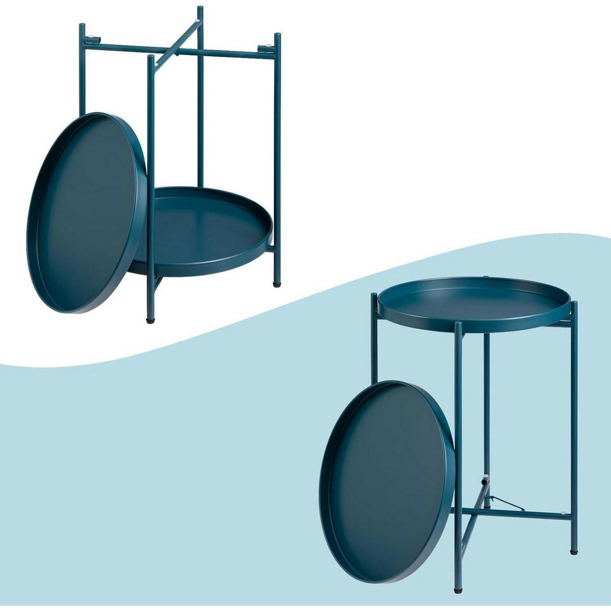 BEISTELLTISCH Metall Rund 2 Ebenen Pfauengrün 37 x 48.5 cm - Dunkelblau, Metall (37/37/50cm)